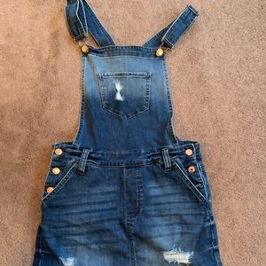 Jean dress overalls.